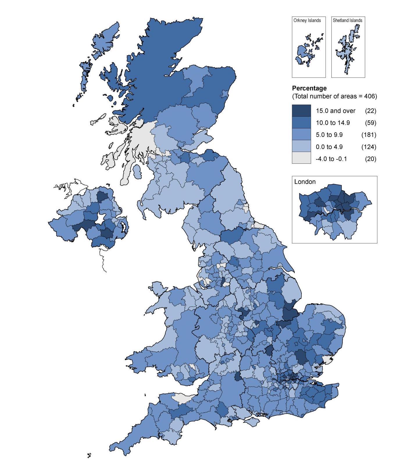 Karte der Bevölkerung von Vereinigtes Königreich (UK